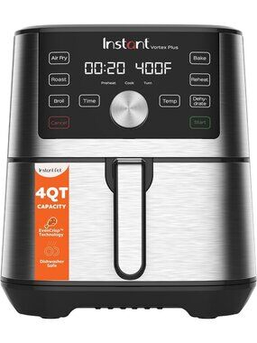 Mini 4 Qt 6-in-1 Air Fryer, Stainless Steel, Instant Cooking, Healthy Meals